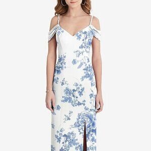 After Six 1517...Off-the-Shoulder Chiffon Trumpet Gown...Rose Dusk Blue...Sz 18